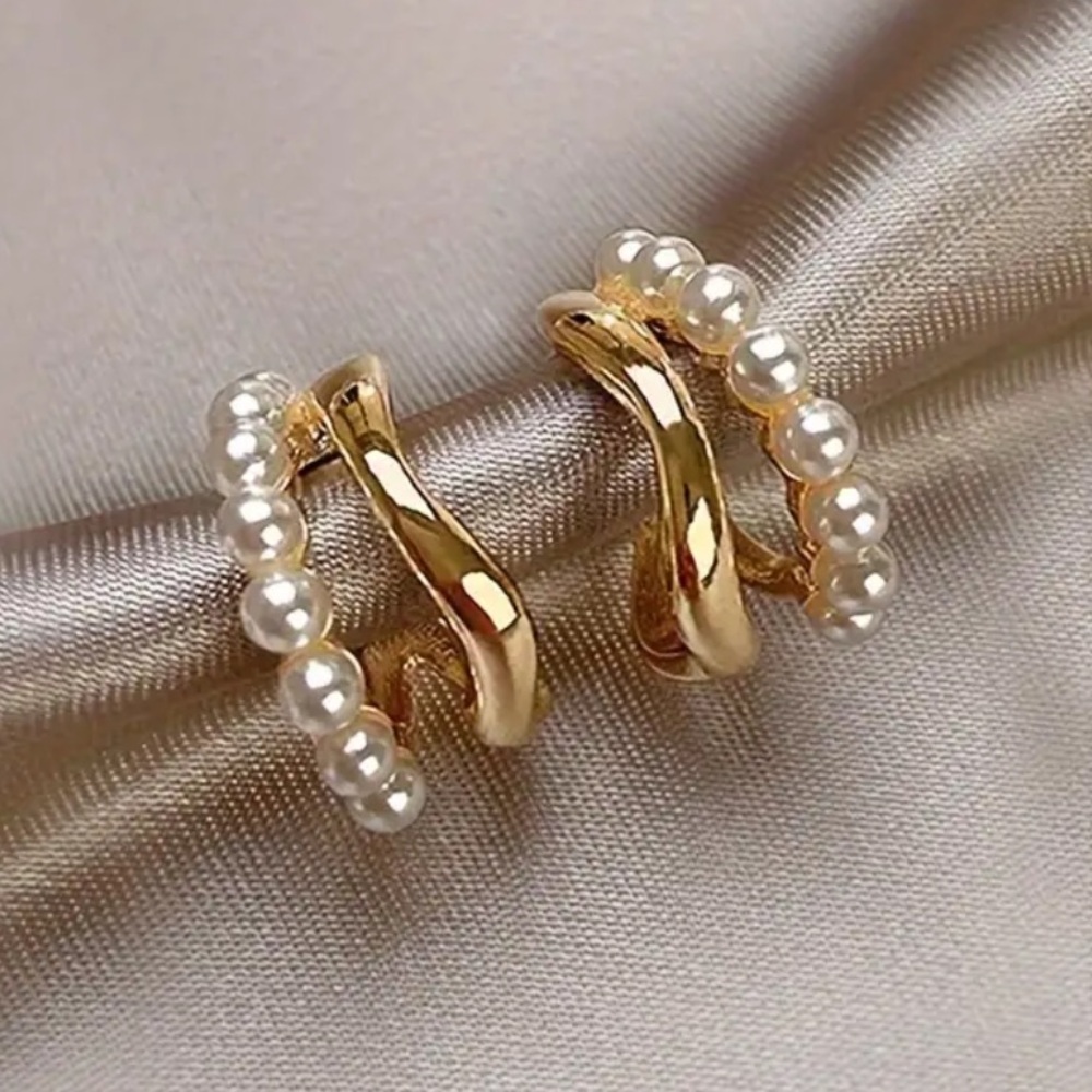 Elegant Double-Stranded C-Shaped Faux Pearl Stud Earrings